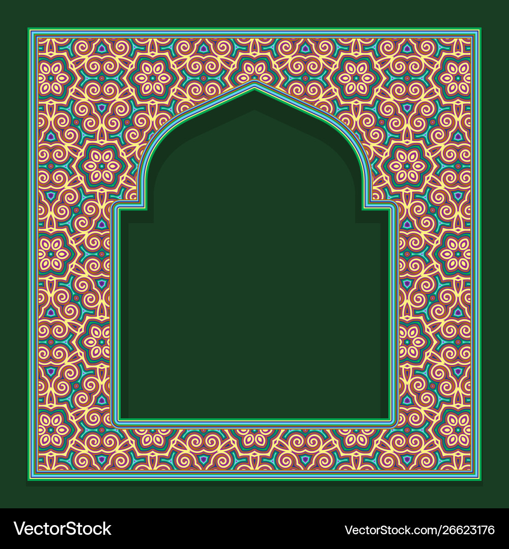 gemusterter gewölbter Fensterrahmen im orientalischen Gemusterter gewölbter Fensterrahmen im orientalischen vektorbild