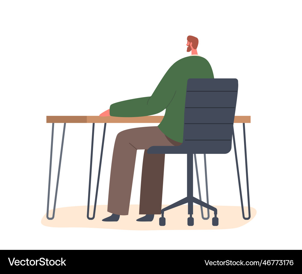Man sitting at desk rear view working Man sitting at desk rear view working vector image