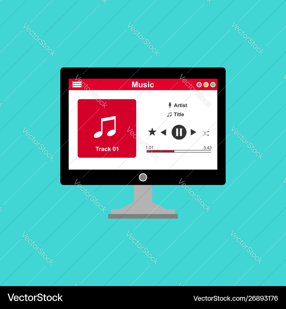Media player application app template with flat Media player application app template with flat vector image