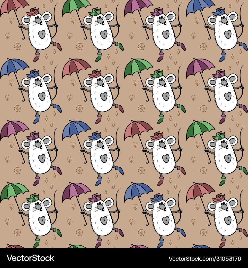 Seamless pattern with mice in hats and umbrellas Vector Image