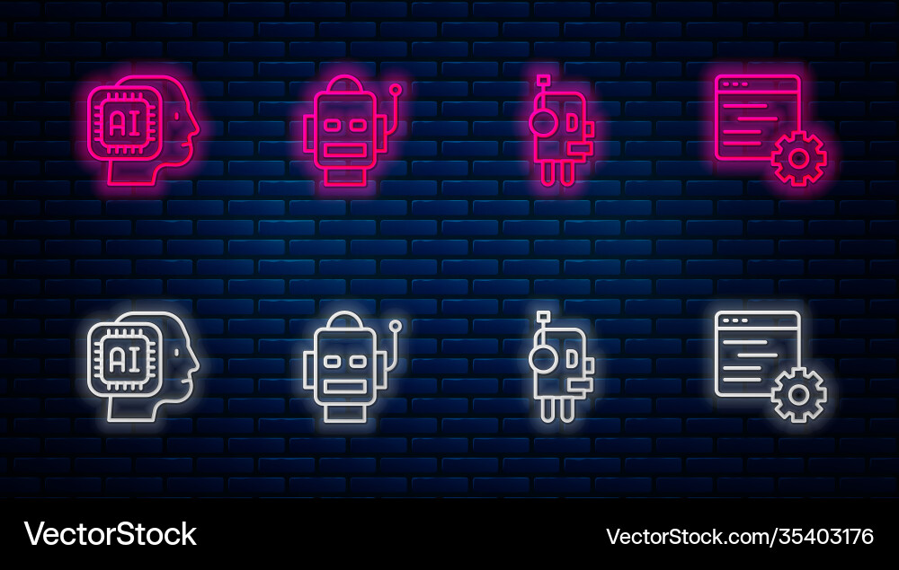 Set line robot humanoid and computer api vector image
