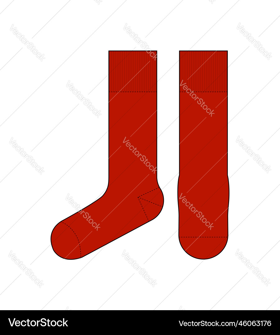 Socks template front side view red Vector Image