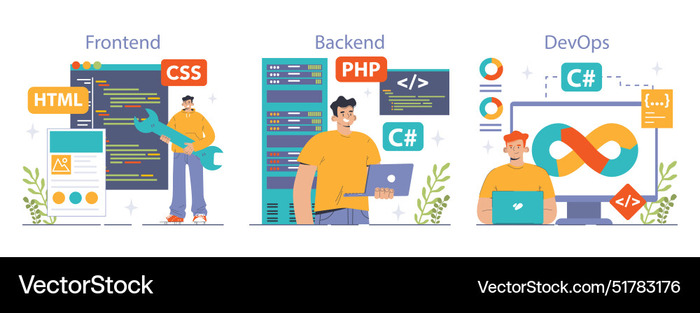 Software development set coding back-end Vector Image