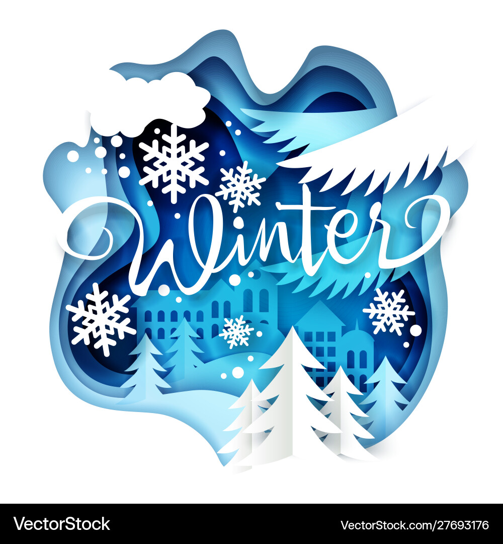 Winter layered paper art style Winter layered paper art style vector image