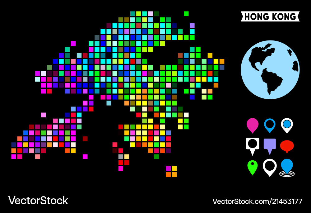 Colored pixel hong kong map Colored pixel hong kong map vector image
