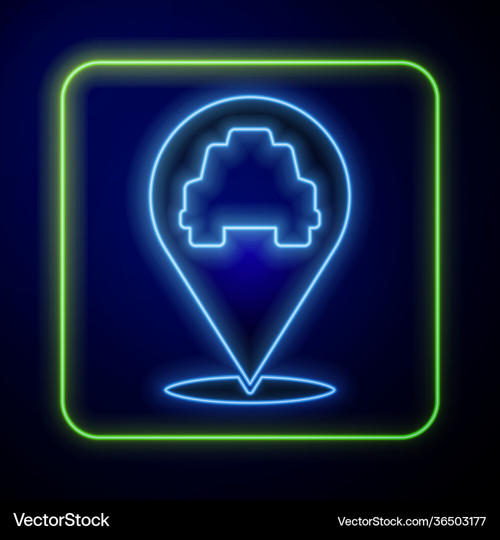 Glowing neon map pointer with taxi icon isolated vector image