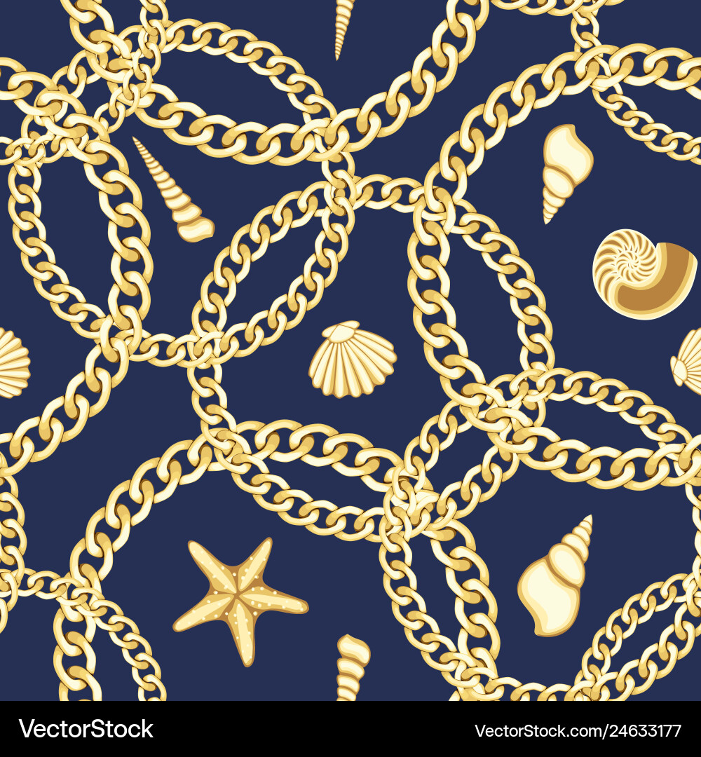 Golden chains and seashell seamless pattern Golden chains and seashell seamless pattern vector image