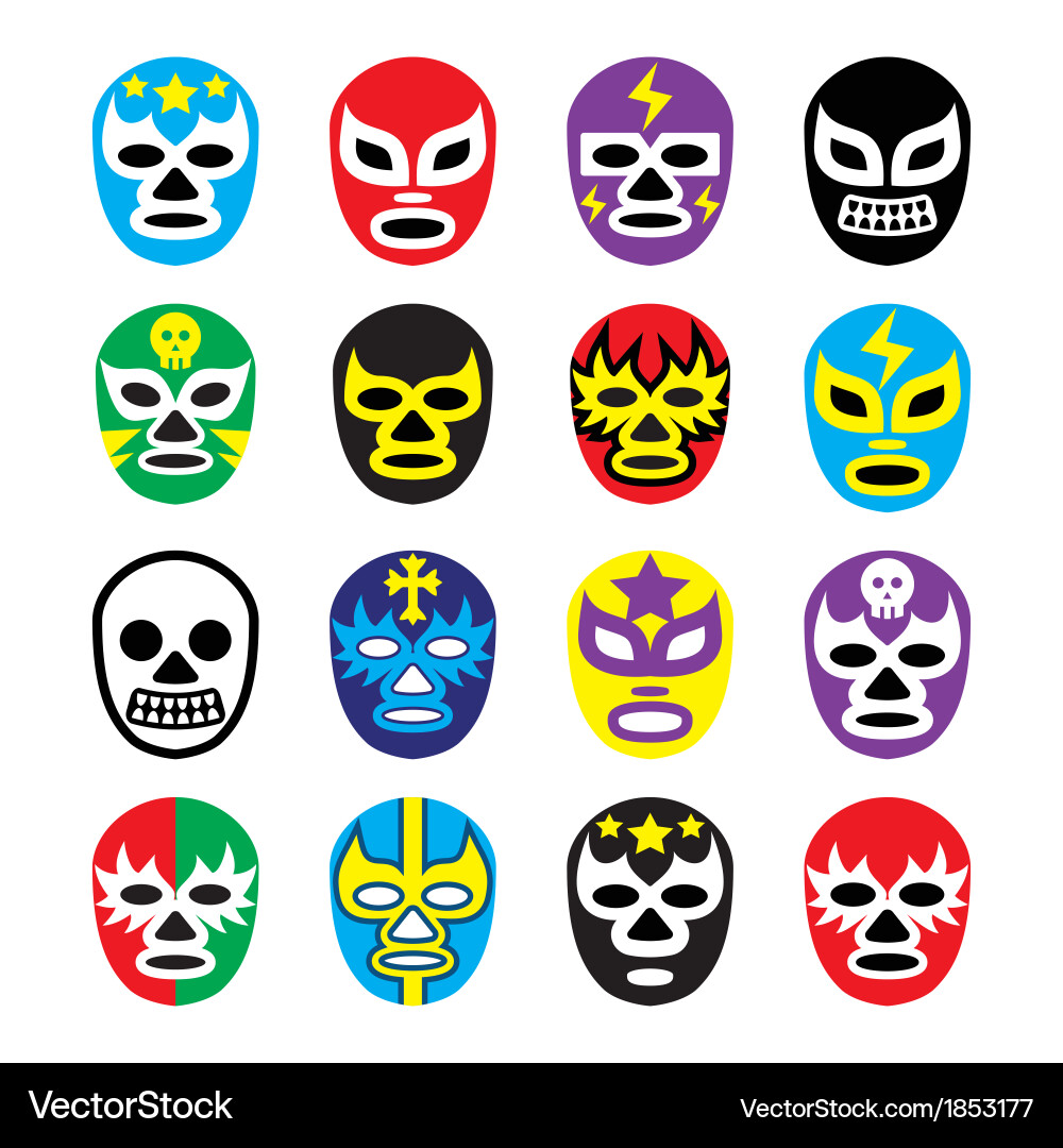 Lucha libre mexican wrestling masks icons Vector Image