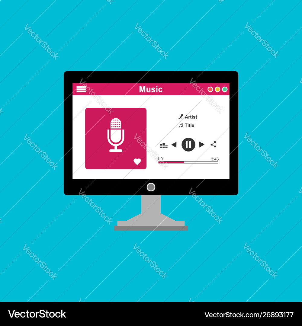 Media player application app template with flat Media player application app template with flat vector image