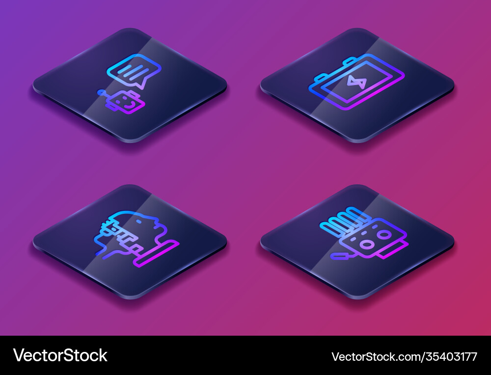 Set isometric line bot robot for maintenance Set isometric line bot robot for maintenance vector image