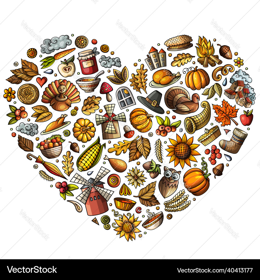 Set of happy thanksgiving cartoon doodle Set of happy thanksgiving cartoon doodle vector image