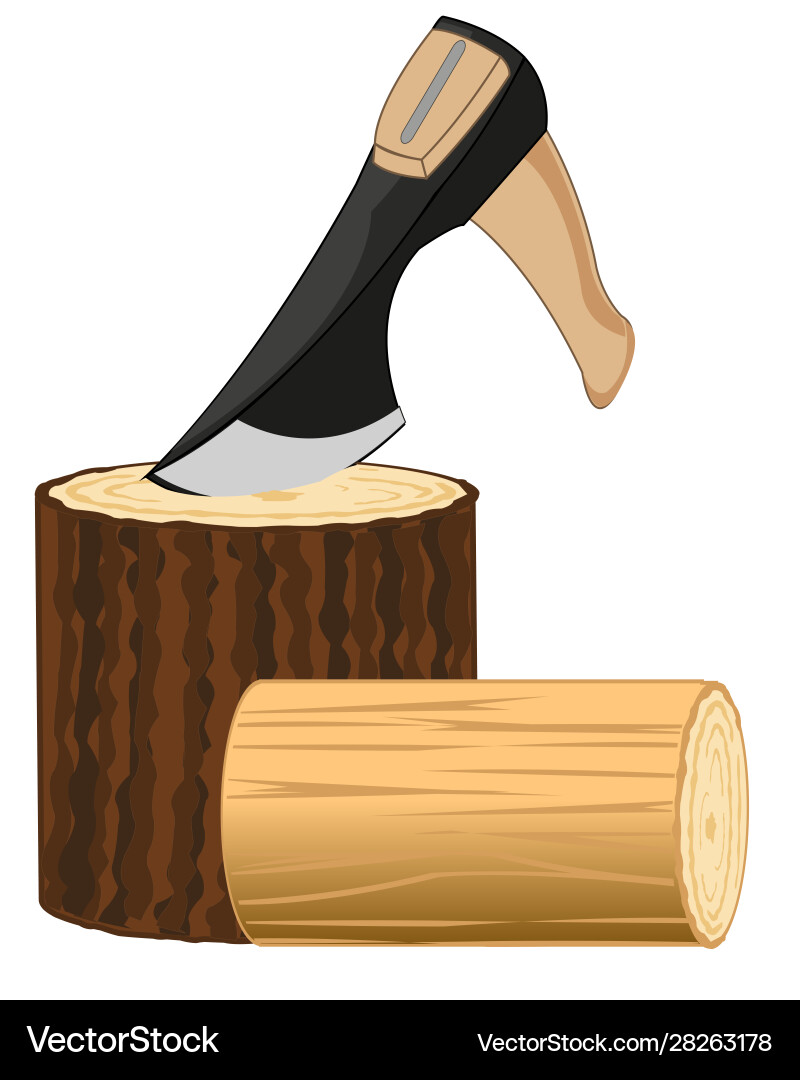 Axe in log on white background is insulated Vector Image