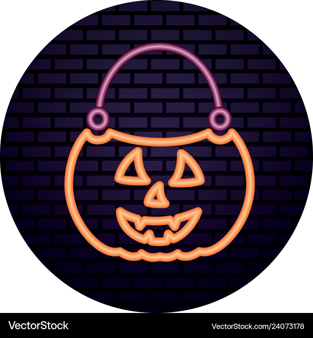 Basket halloween pumpkin neon light isolated icon Basket halloween pumpkin neon light isolated icon vector image