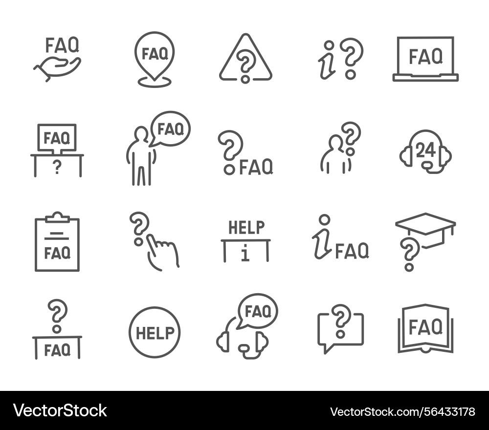 Editable faq support linear icons set Editable faq support linear icons set vector image