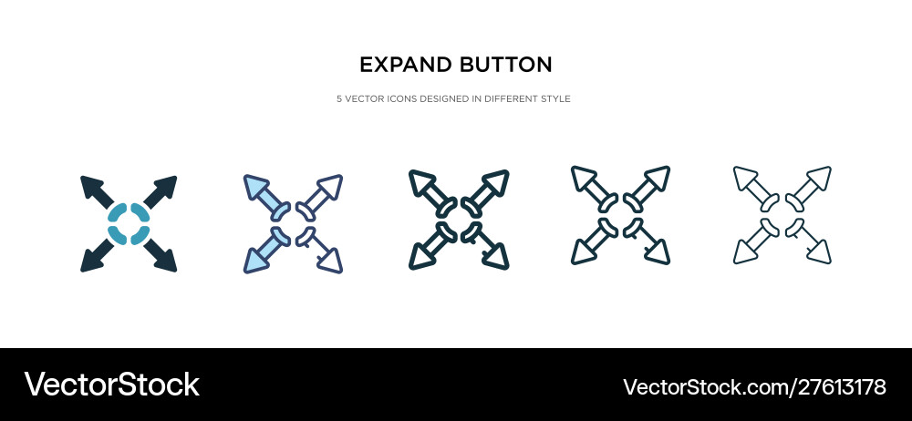 Expand button icon in different style two vector image