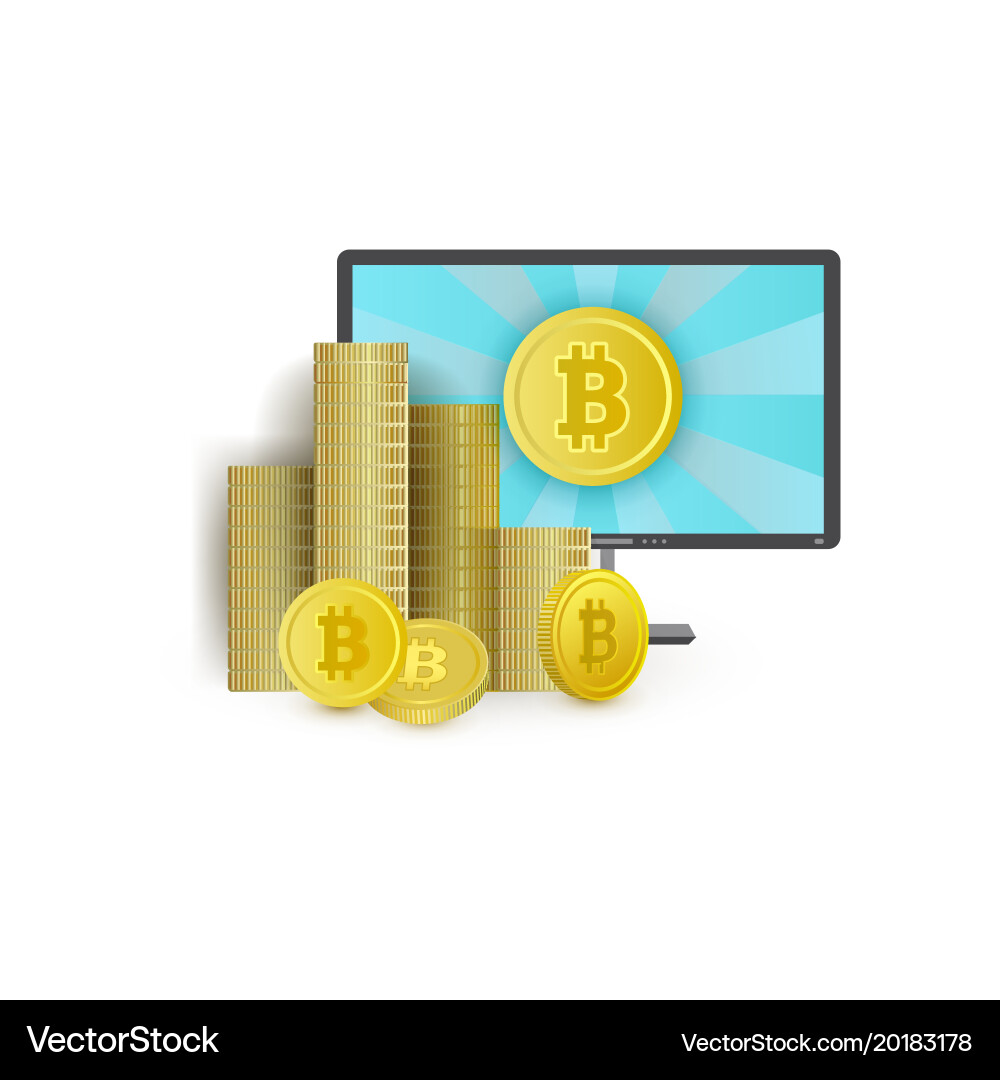 Flat desktop computer monitor with bitcoins vector image