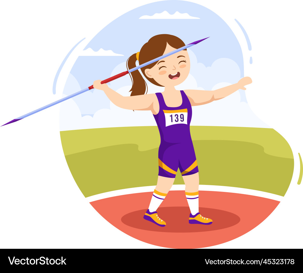 Javelin throwing kids athlete using a long lance Javelin throwing kids athlete using a long lance vector image