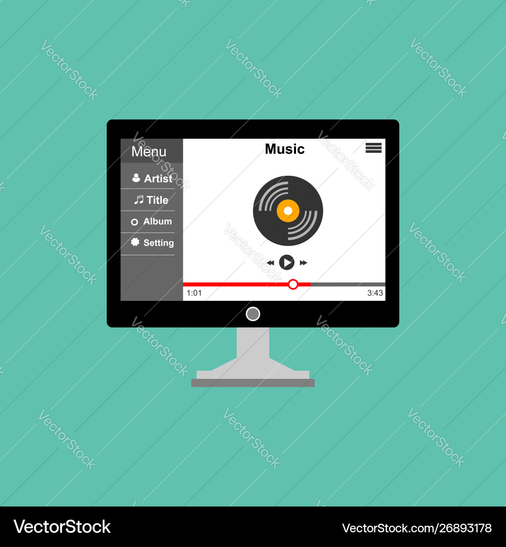 Media player application app template with flat Media player application app template with flat vector image