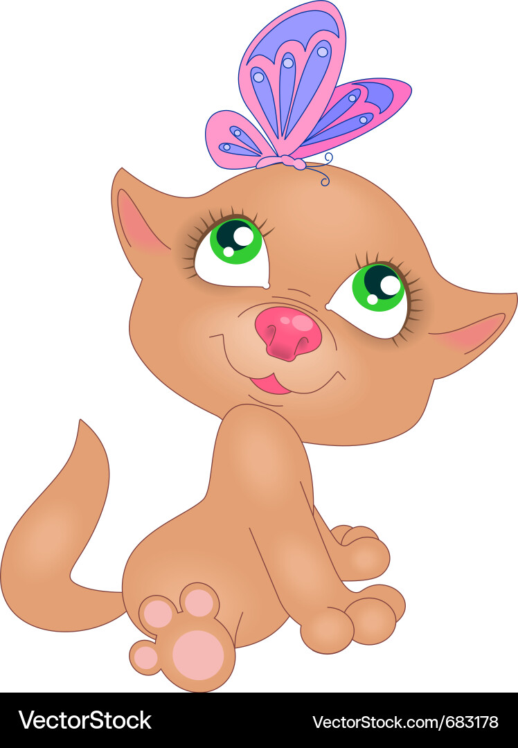 Red kitten with butterfly Vector Image