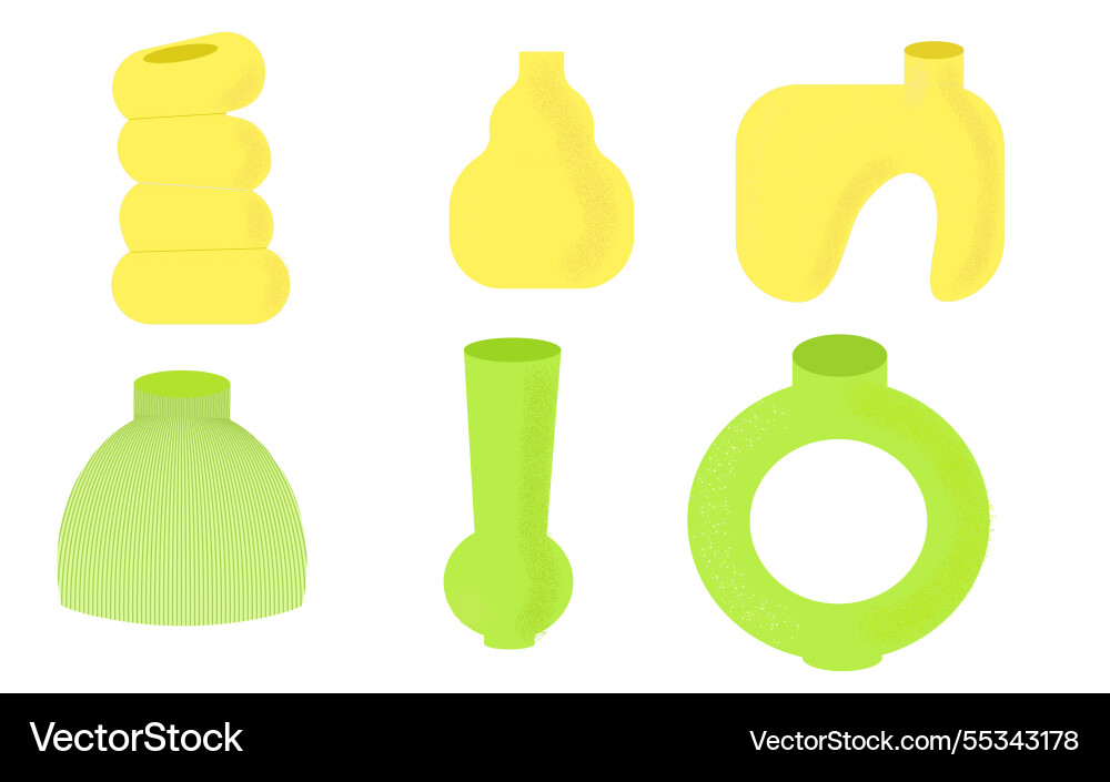 Set of vases different forms isolated yellow Set of vases different forms isolated yellow vector image
