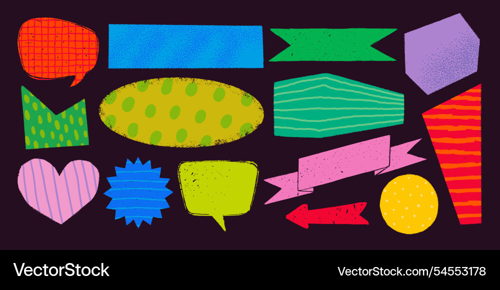Simple shapes with various patterns in rough Simple shapes with various patterns in rough vector image