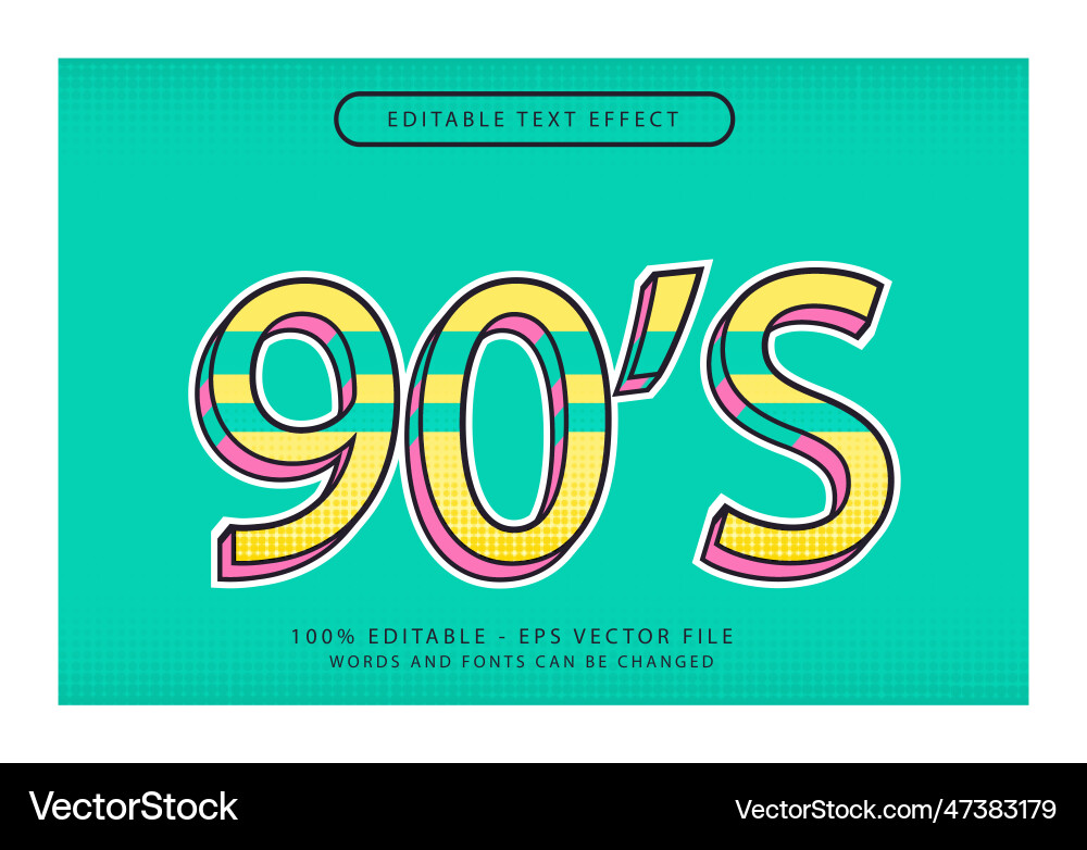 90s retro color 3d text effect and editable Vector Image