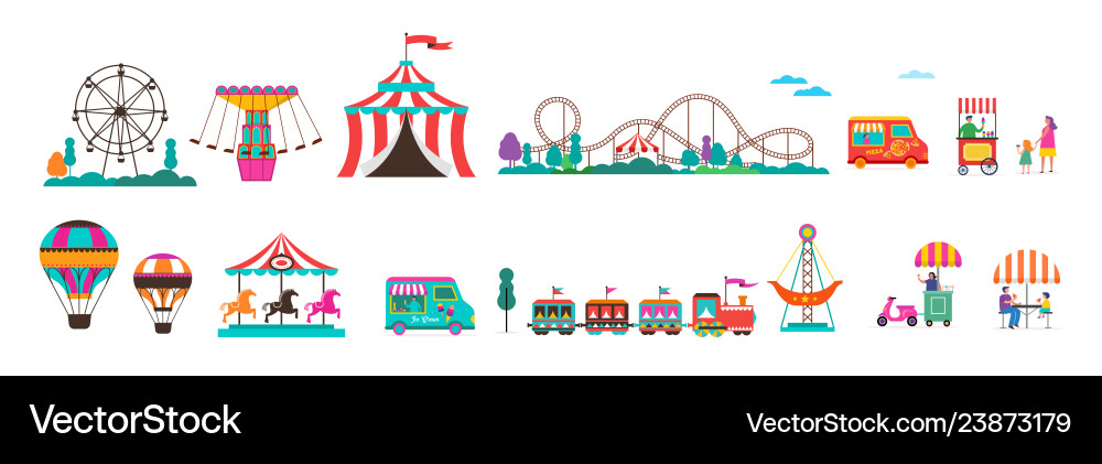 Amusement park with carousels air balloons vector image