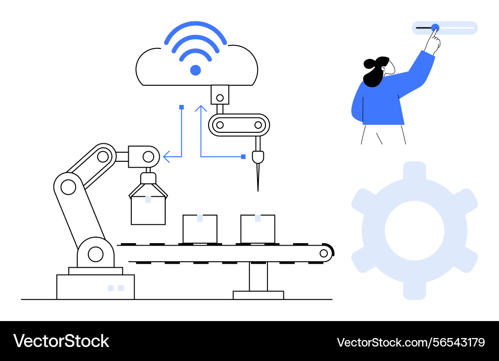 Automation robot arm connected to cloud technology Automation robot arm connected to cloud technology vector image
