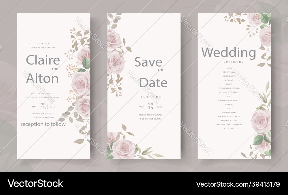 Beautiful flower wedding invitation card template Beautiful flower wedding invitation card template vector image
