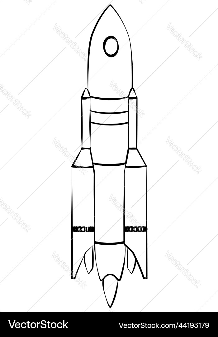 Black outline space rocket with flame from Black outline space rocket with flame from vector image
