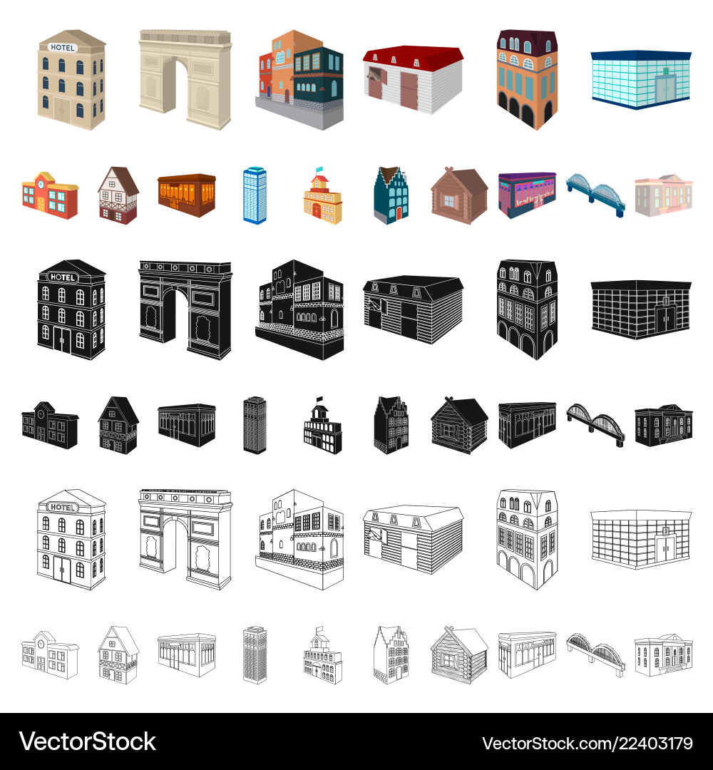 Building and architecture cartoon icons in set Building and architecture cartoon icons in set vector image