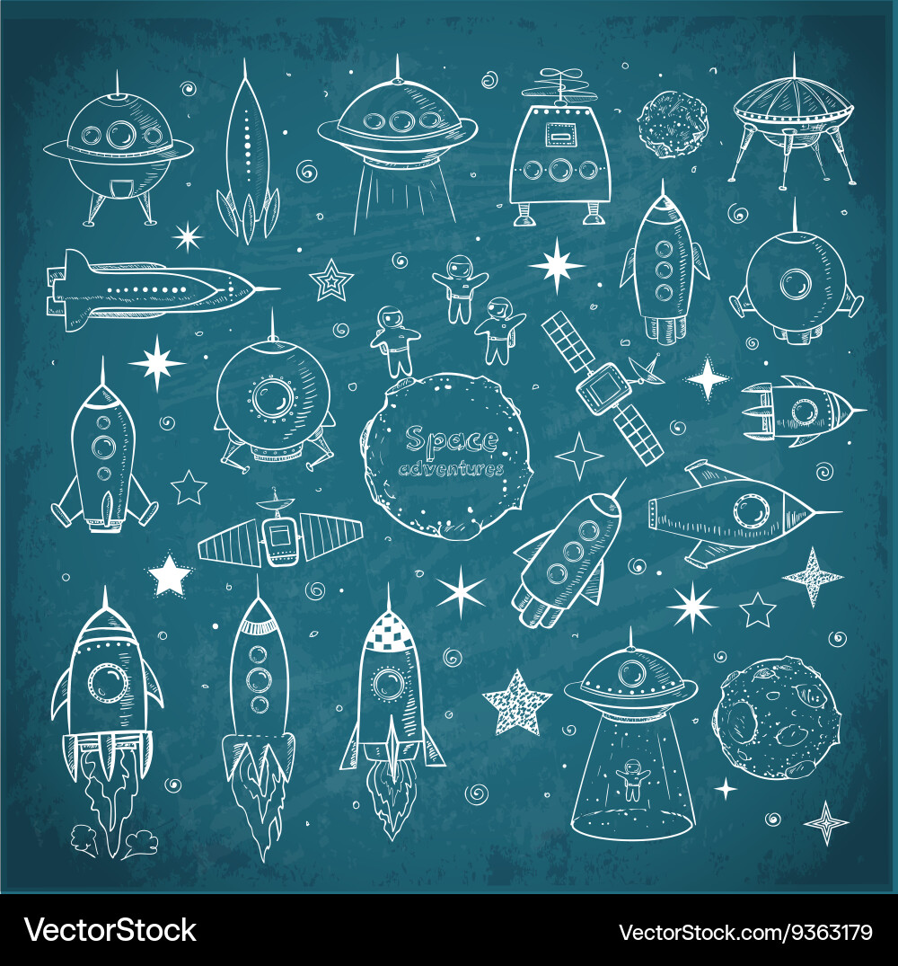 Collection of sketchy space objects vector image