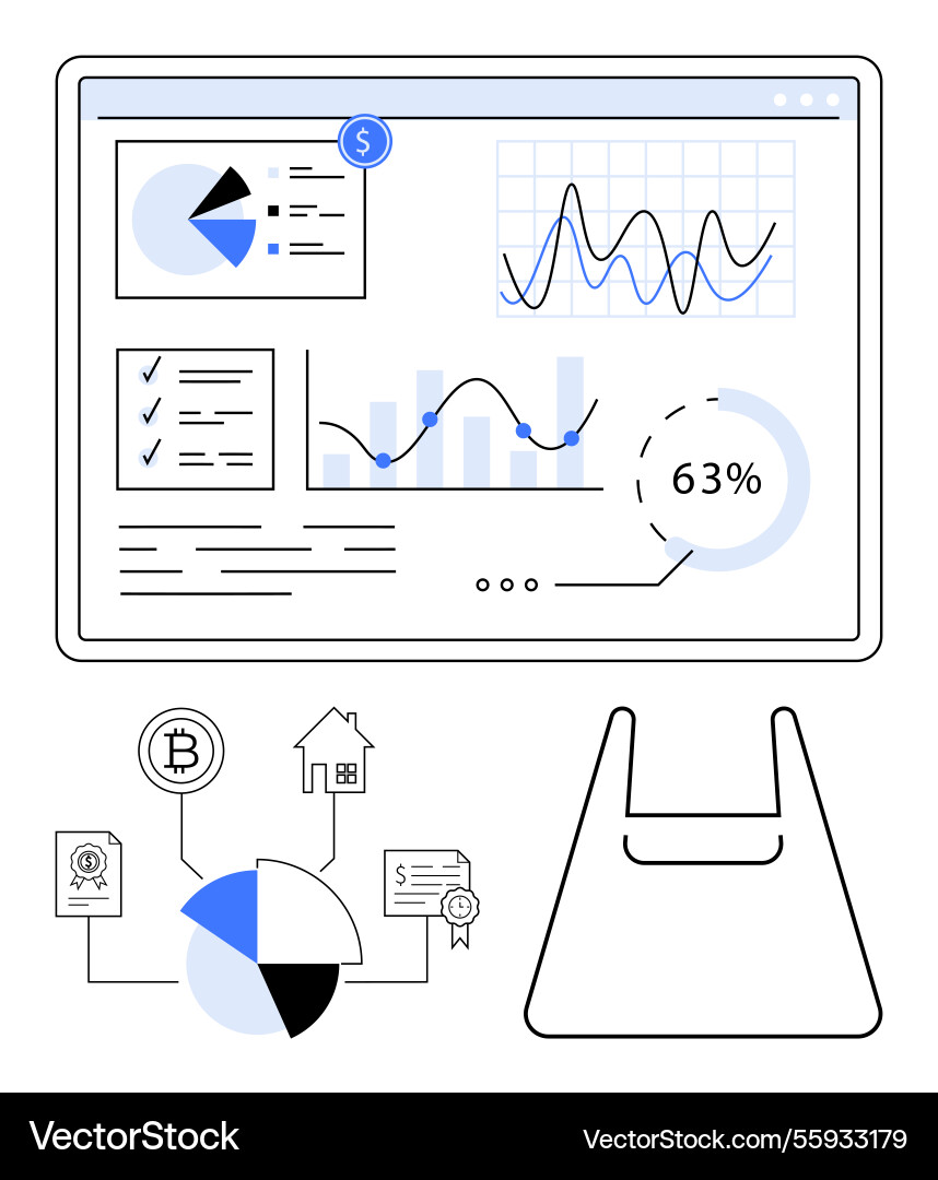 Data analytics dashboard with financial charts Vector Image