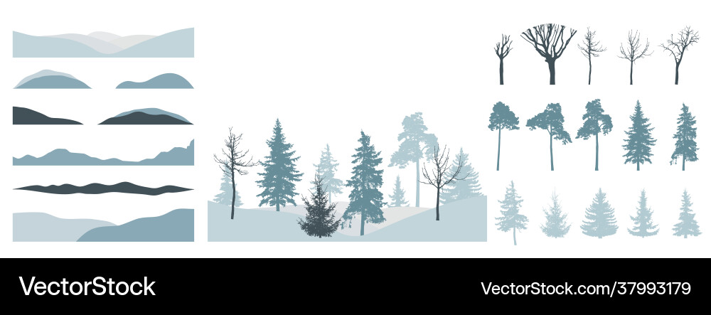 Design element trees set silhouette bare Design element trees set silhouette bare vector image