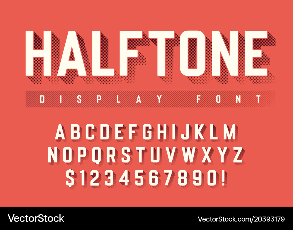 Display font design with halftone shadow Vector Image