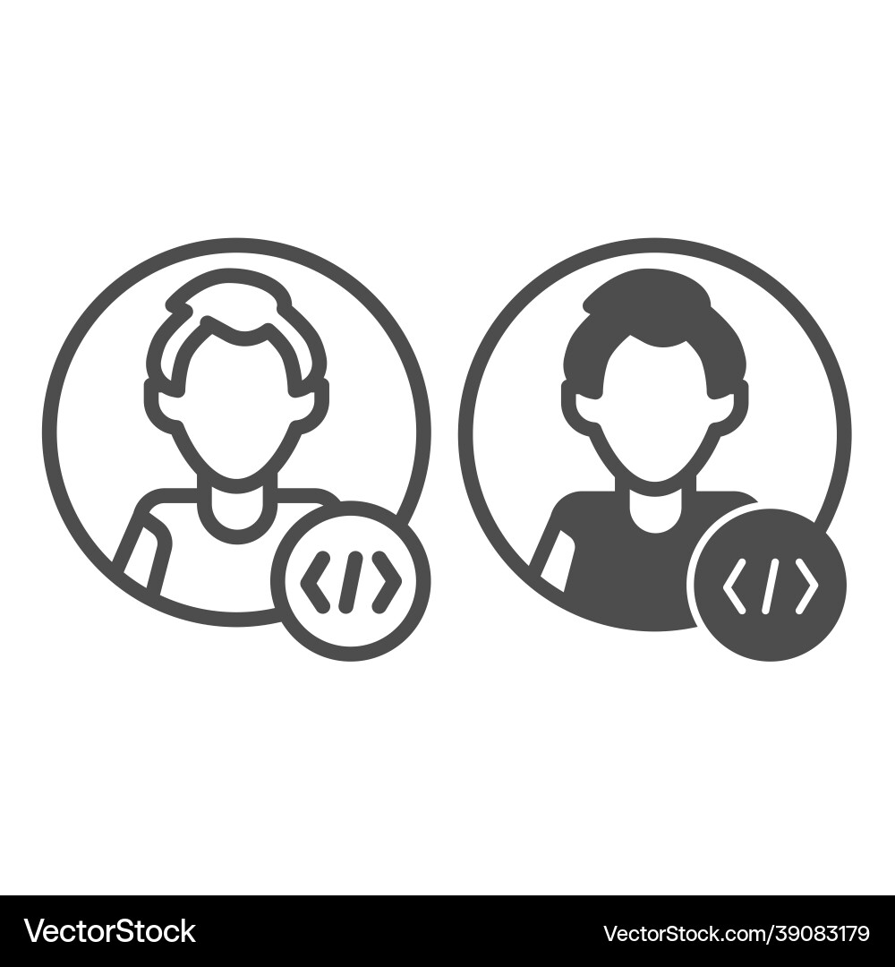 Guy Coder mit einem Code-Tag Avatar von Programmierer vektorbild