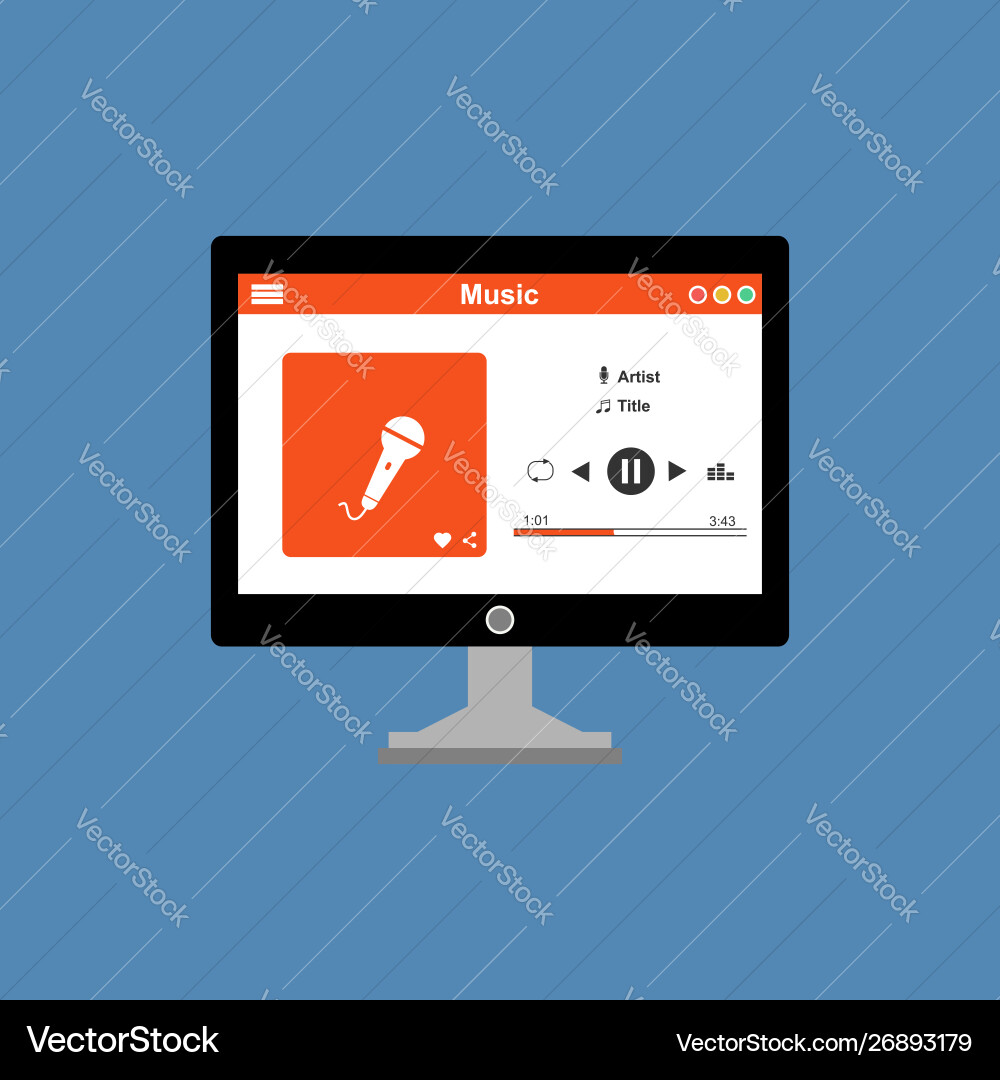 Media player application app template with flat Media player application app template with flat vector image