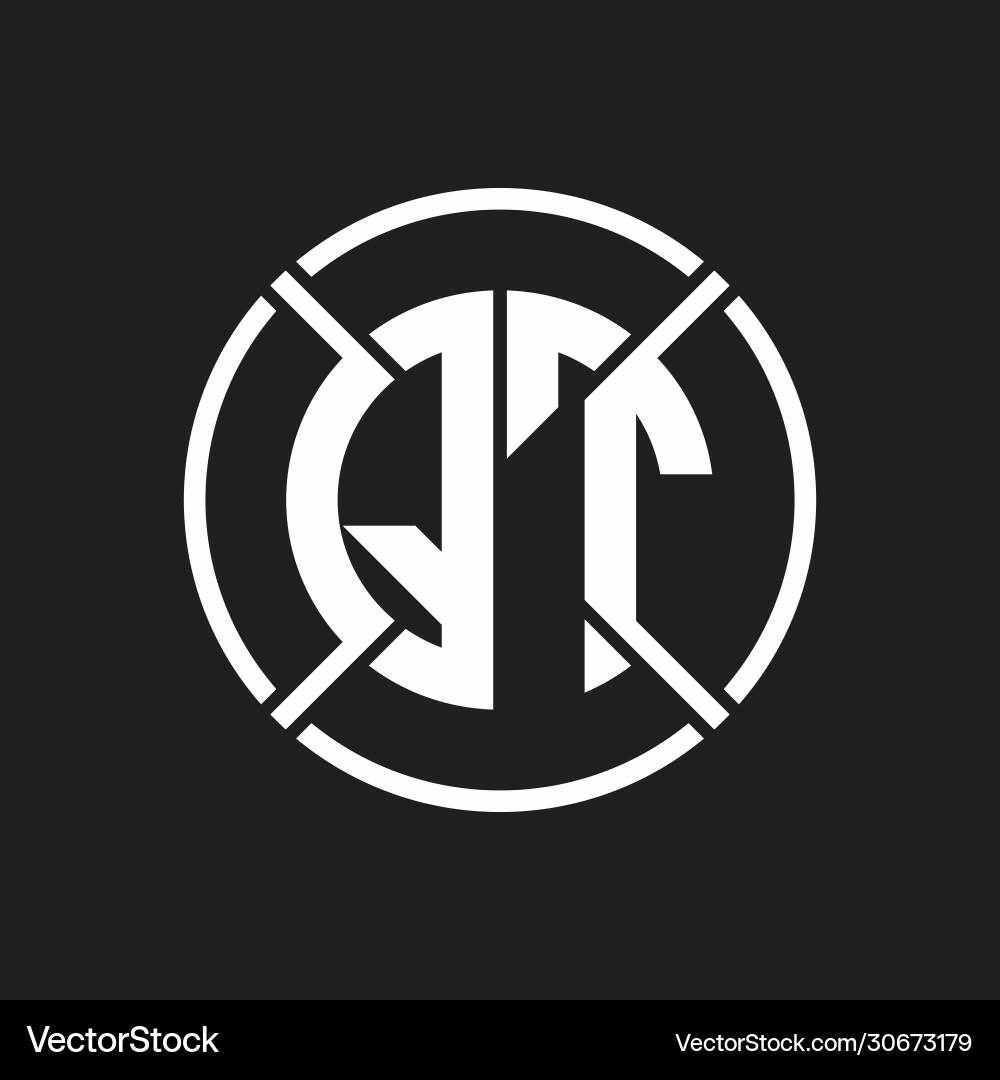 Qt logo monogram with four part circle slash Vector Image