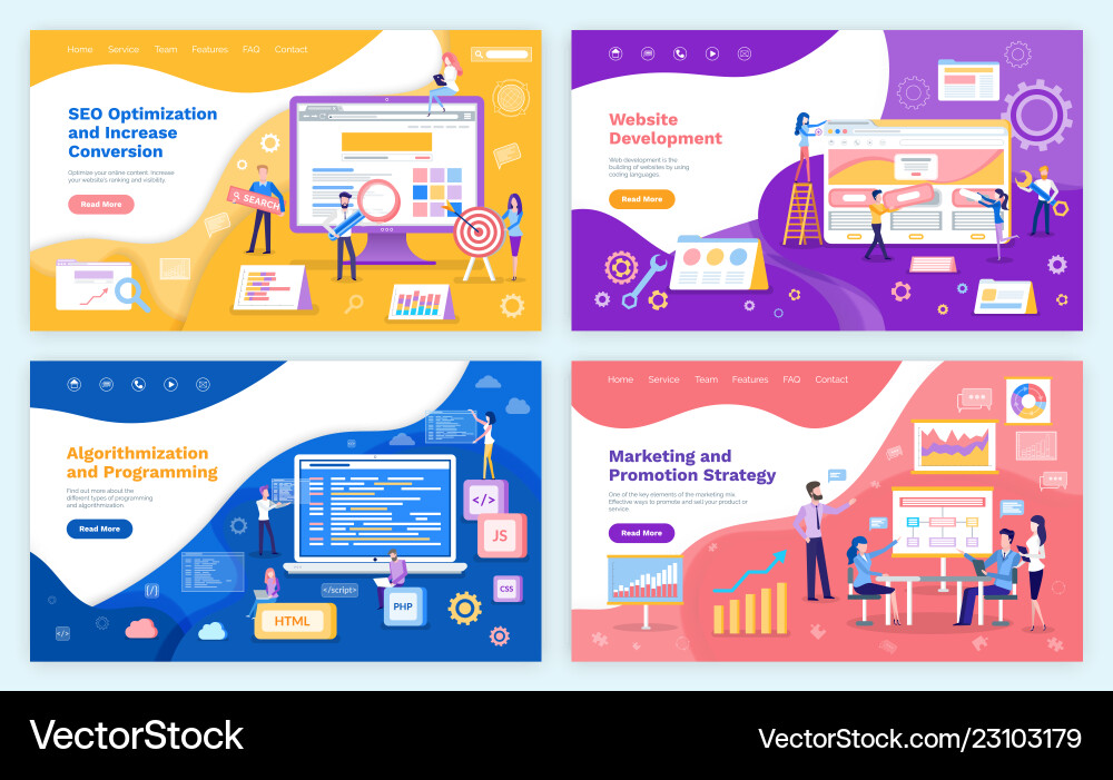 Seo optimization increase conversion set Seo optimization increase conversion set vector image