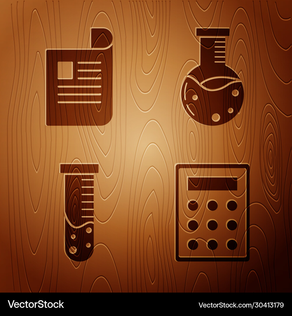 Set calculator document test tube and flask Set calculator document test tube and flask vector image