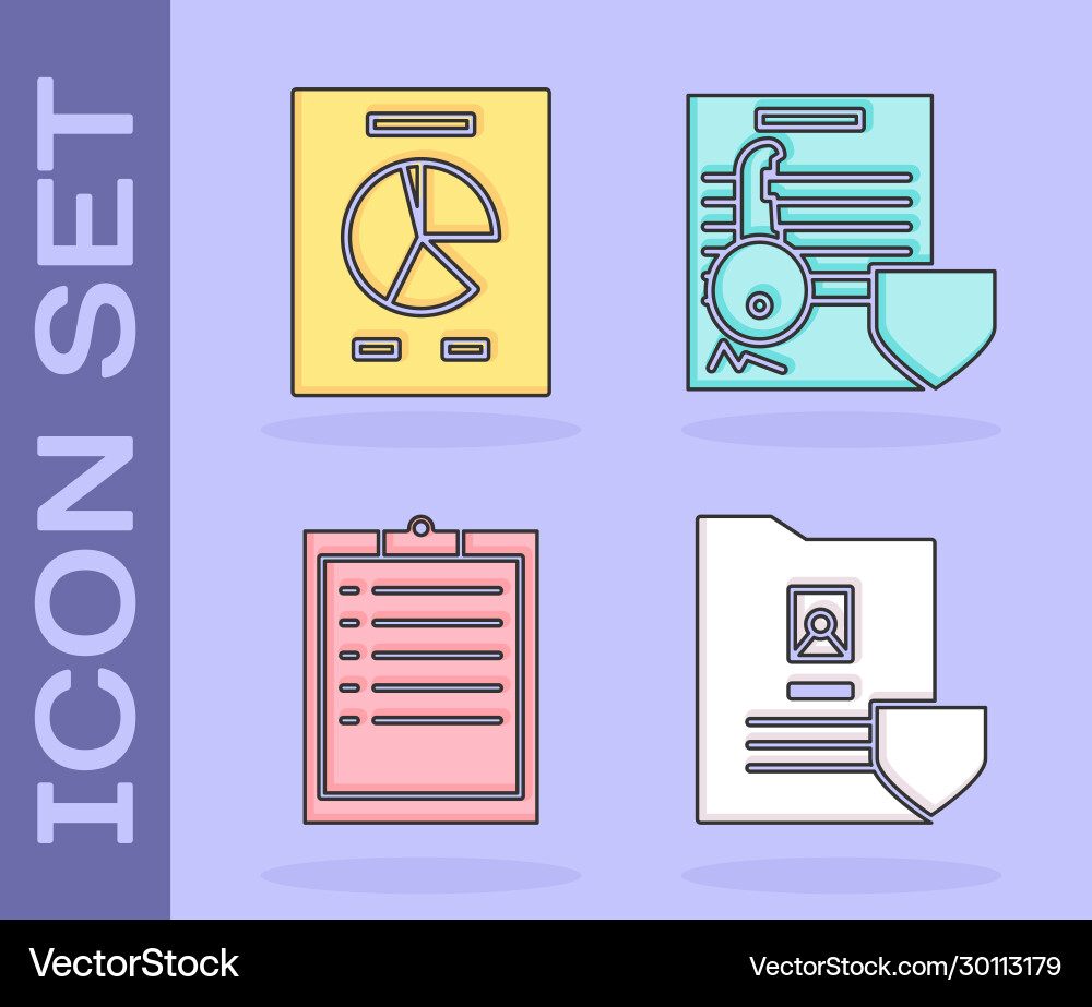 Set document with shield graph Set document with shield graph Vector Image