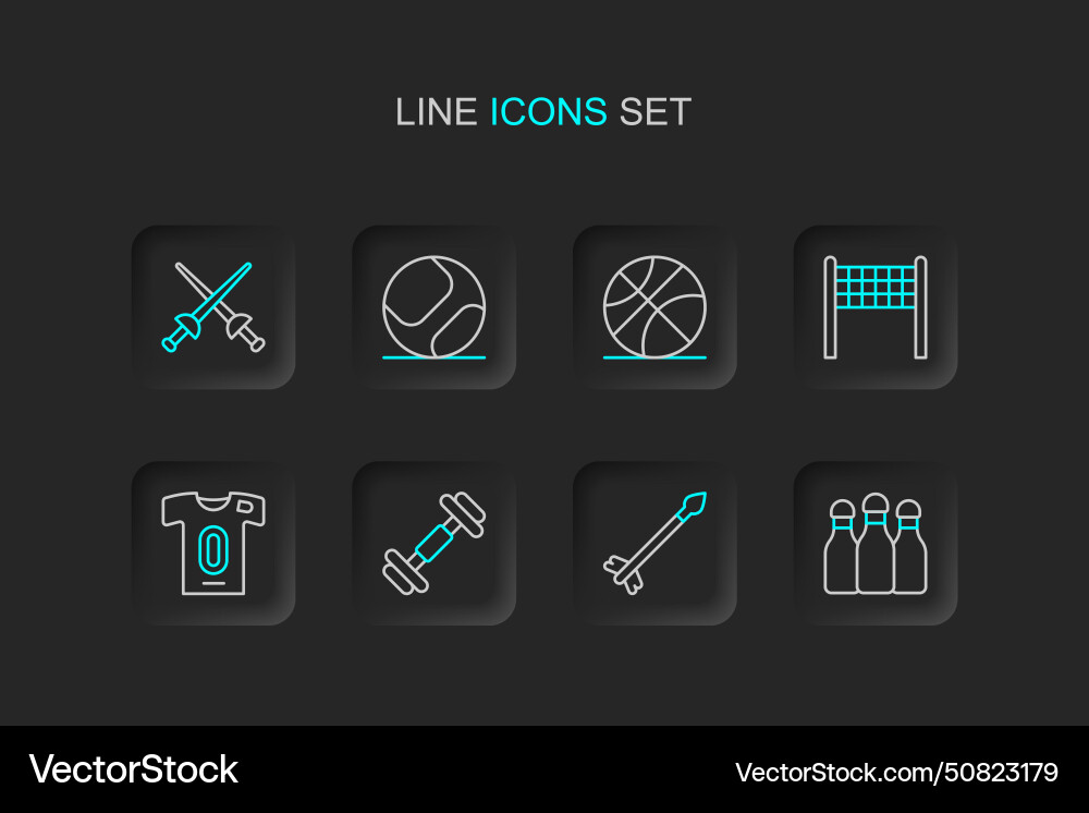 Set Linie Bowling Pin mittelalterliche Pfeile Hantel Set Linie Bowling Pin mittelalterliche Pfeile Hantel vektorbild