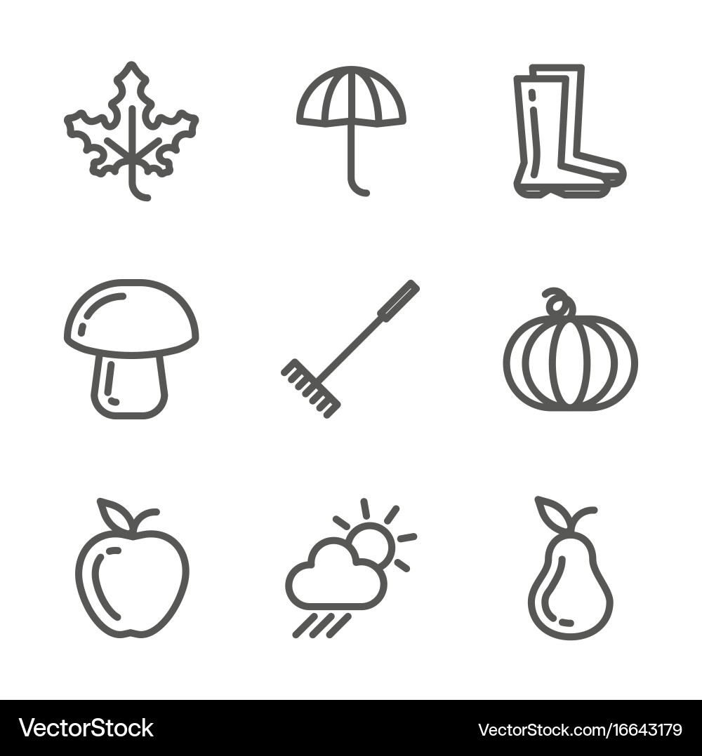 Set of autumn icons collection linear Vector Image