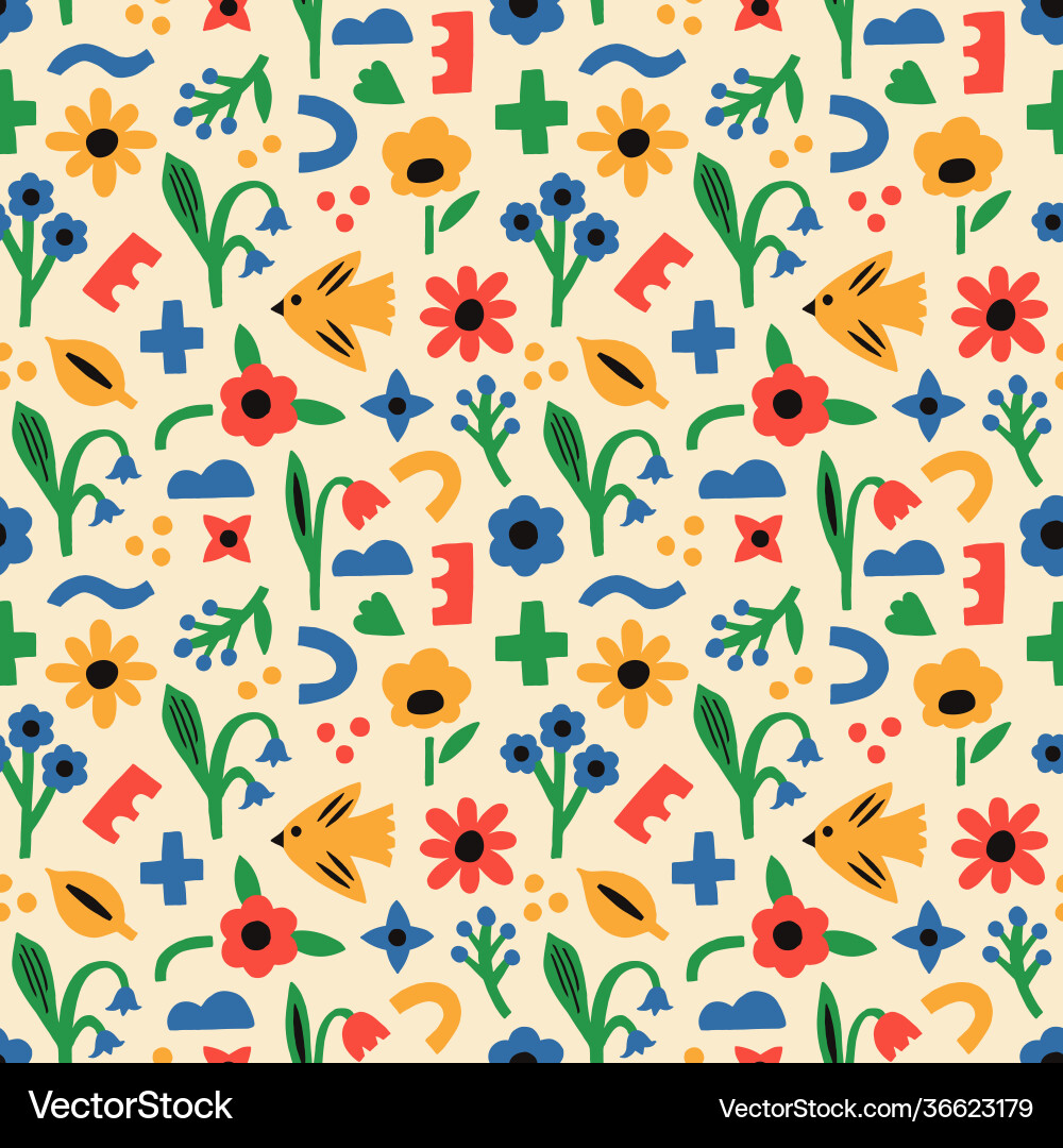 Spring modern seamless pattern with bird flower Vector Image