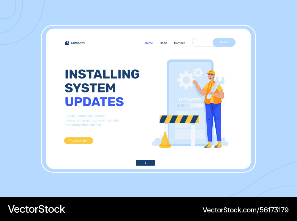 Website system update error message on landing vector image