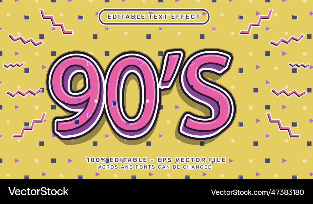 90s retro color 3d text effect and editable vector image
