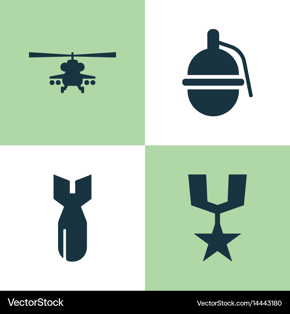 Army icons set collection of bombshell chopper vector image