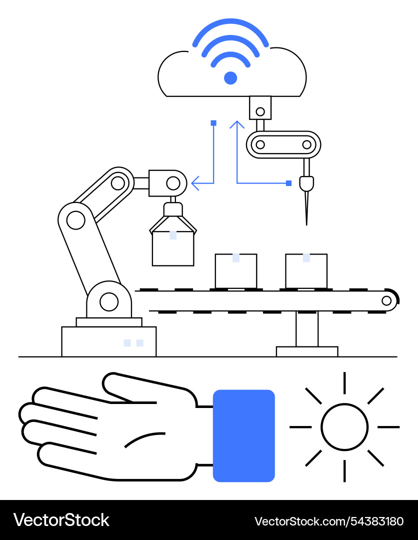 Automated production line with cloud connectivity Automated production line with cloud connectivity Vector Image