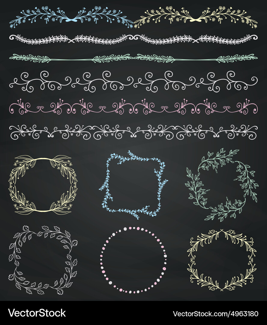 Chalk drawing seamless borders frames dividers vector image