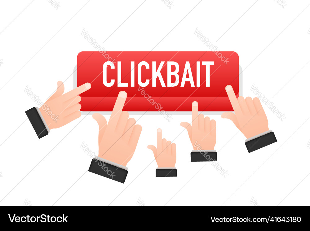 Clickbait red button hand click icon symbol Clickbait red button hand click icon symbol vector image